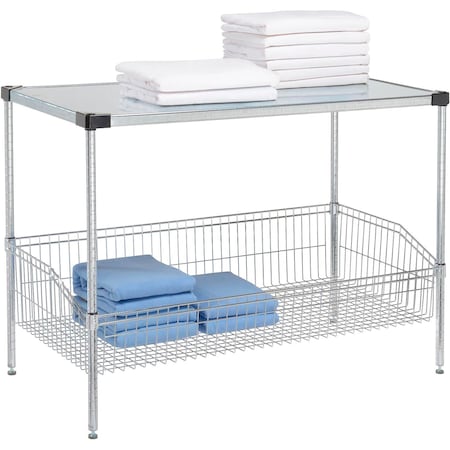 Nexel 2 Shelf, Chrome Basket Wire Shelving Unit, Solid Top Shelf, 36inW x 18inD x 34inH 493802